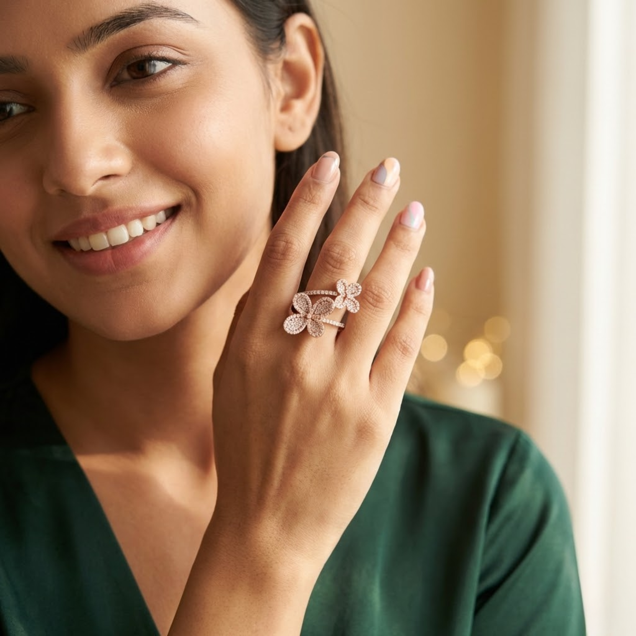 Triple Floral Cluster Diamond Ring