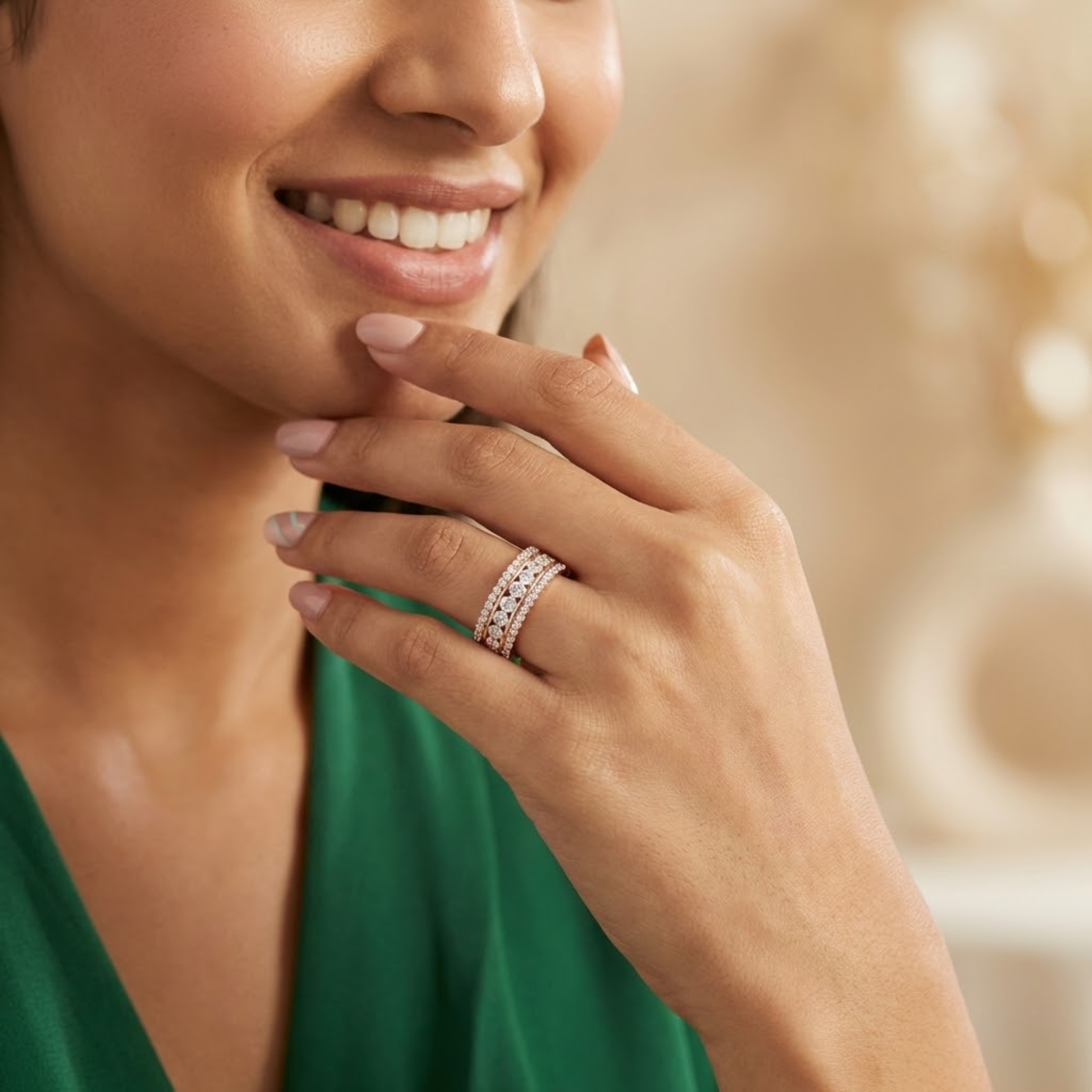 Triple Row Diamond Band Ring