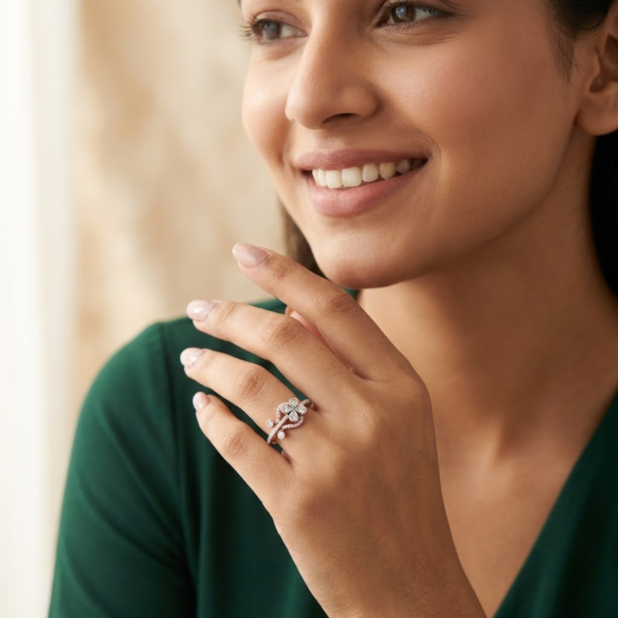 Elegant Floral Bow Diamond Ring