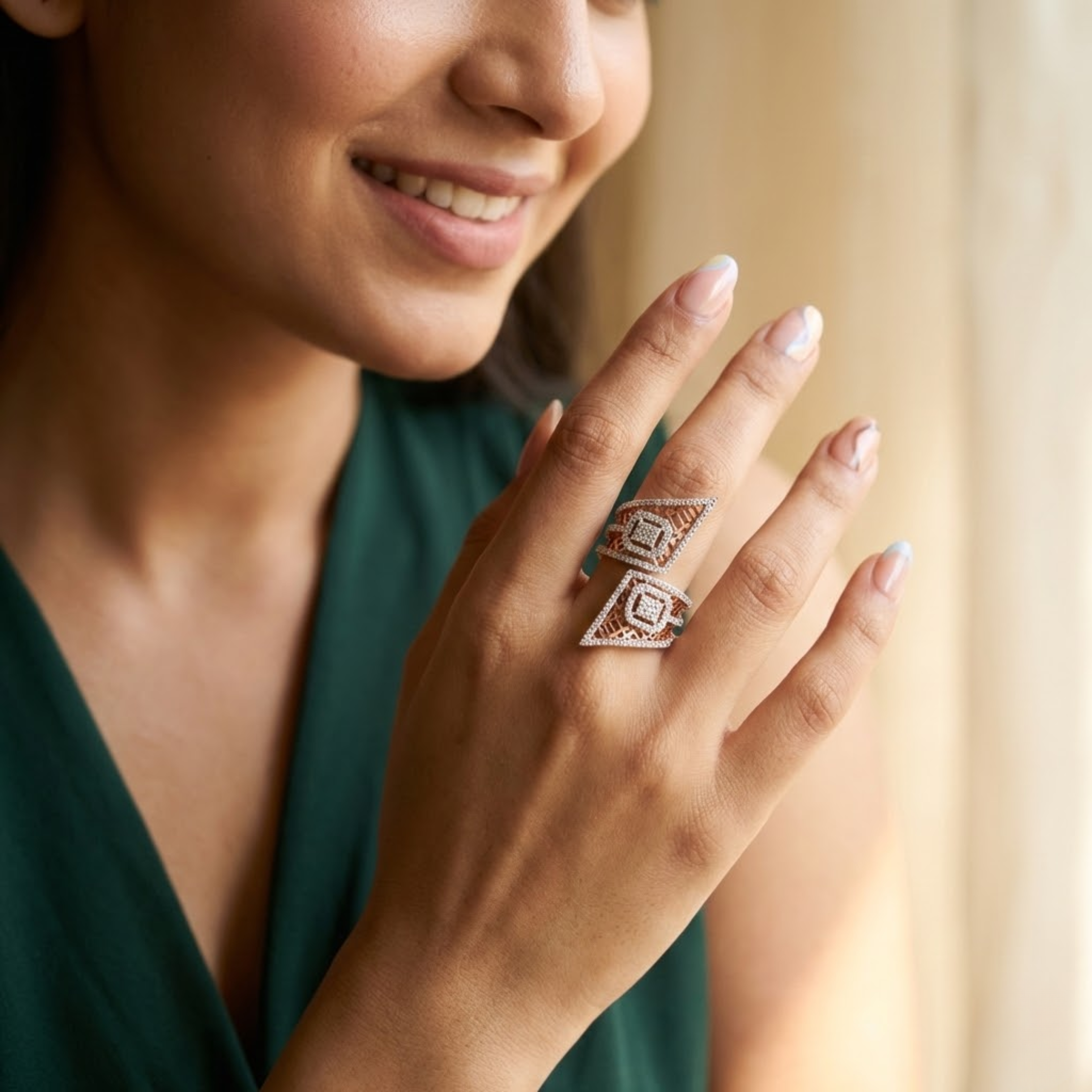 Grand Tri-Panel Designer Diamond Cocktail Ring