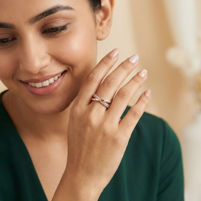 Cross Over Diamond Band Ring