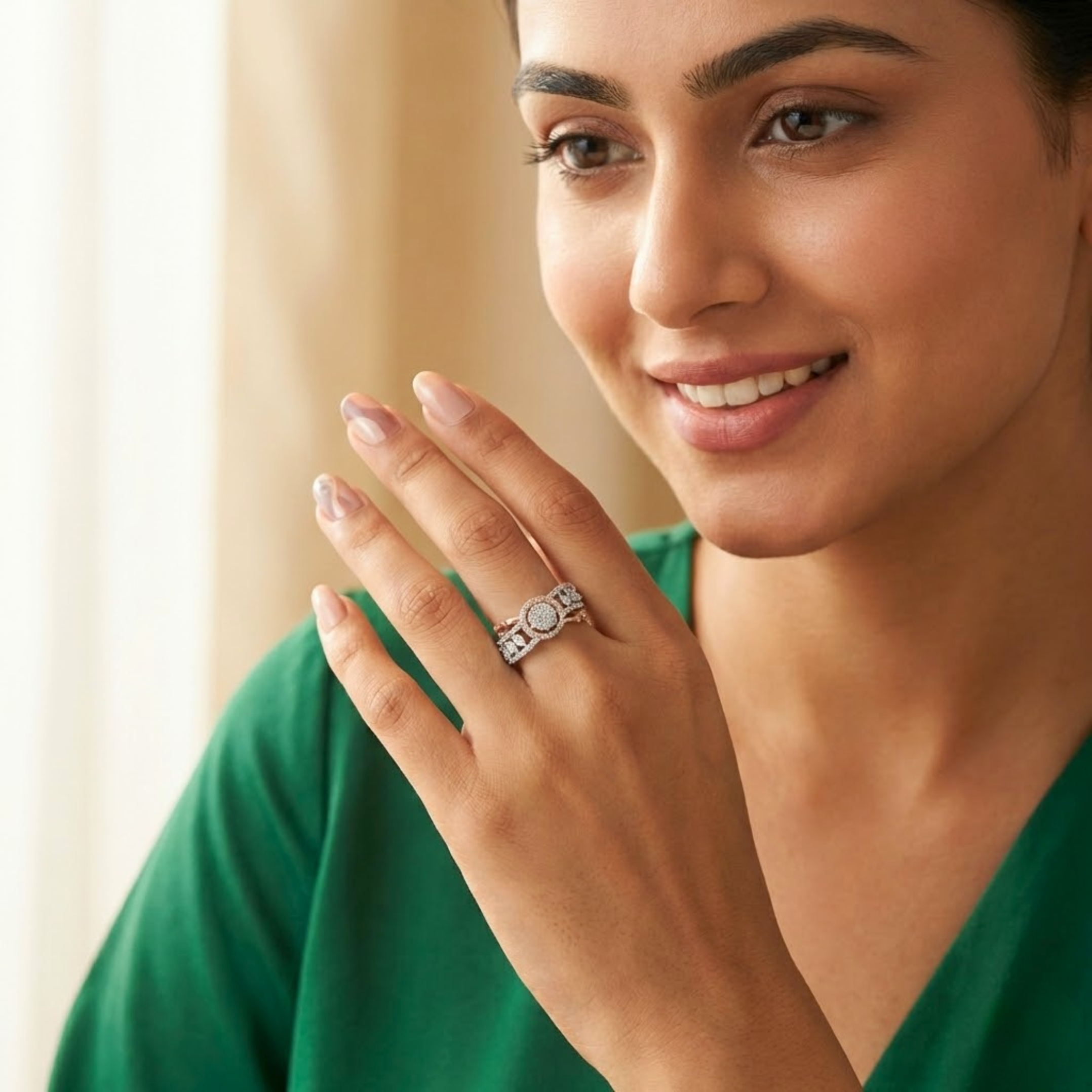 Dual-Tone Floral Halo Designer Diamond Ring