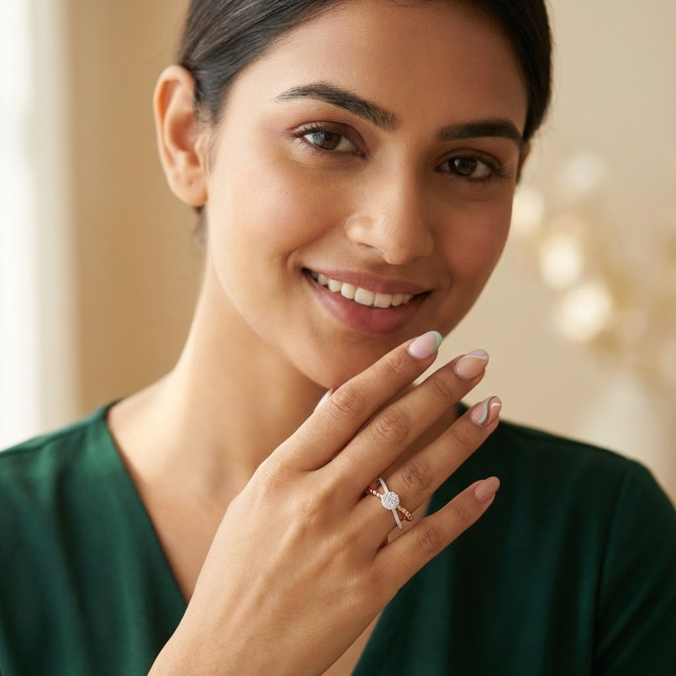 Textured Crossover Cluster Diamond Ring
