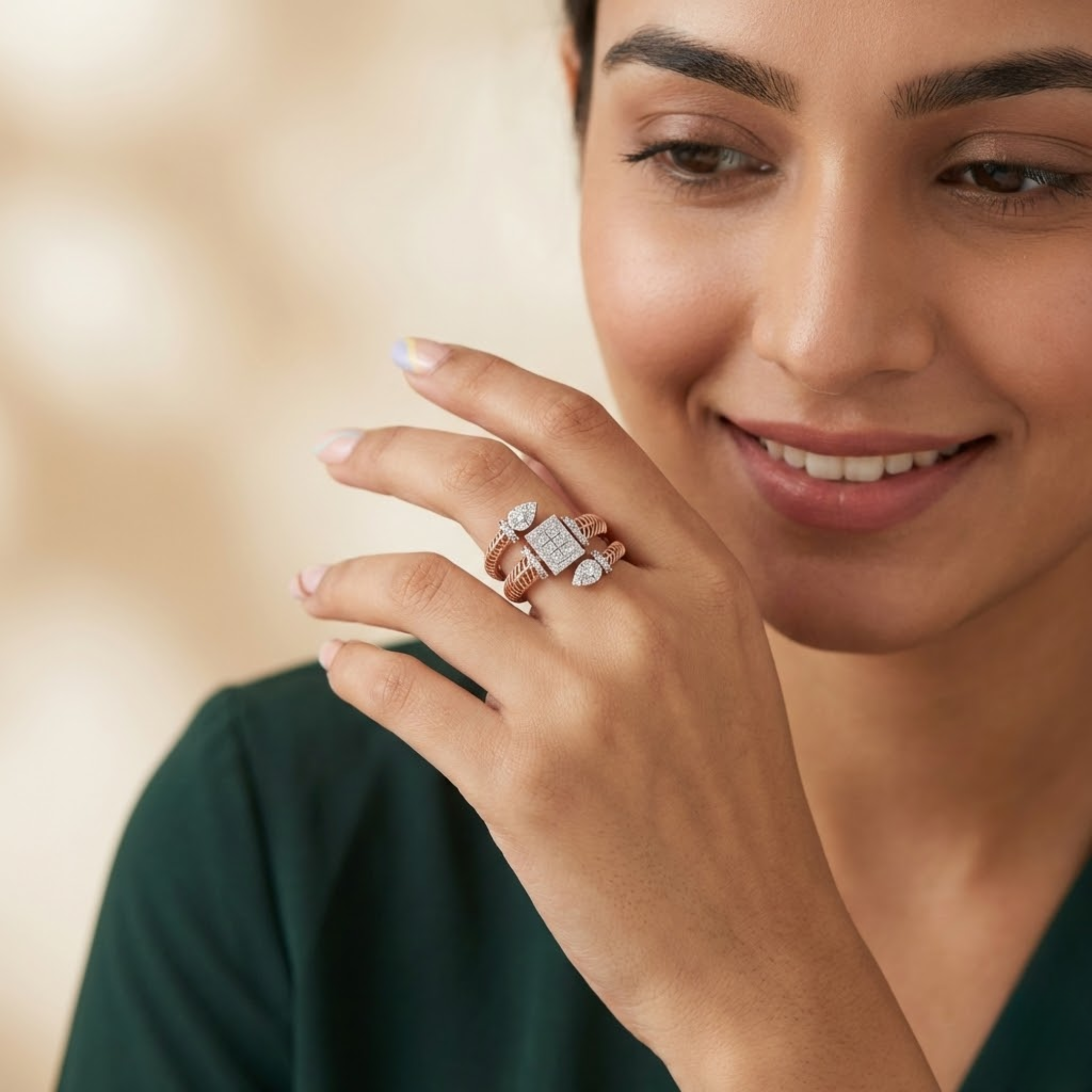 Dual Marquise Accented Diamond Cluster Ring