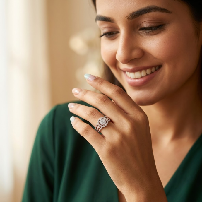 Triple Band Halo Cluster Diamond Ring