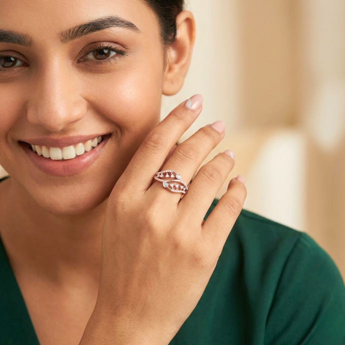 Double Leaf Diamond Cluster Ring