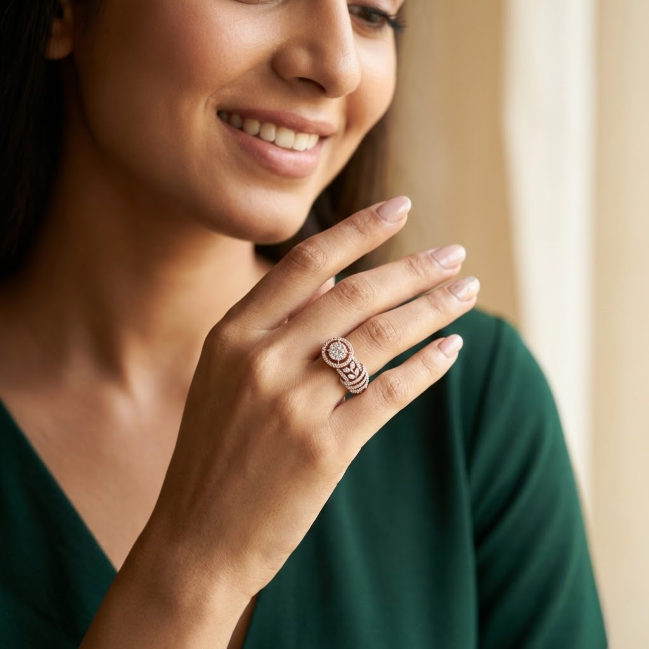 Grand Concentric Crown Diamond Ring
