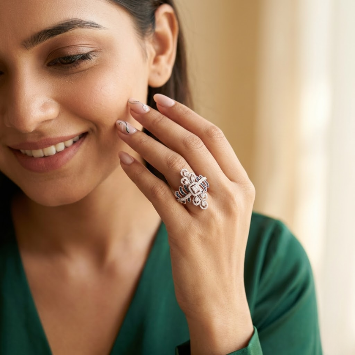 Grand Royal Sapphire & Diamond Floral Cocktail Ring