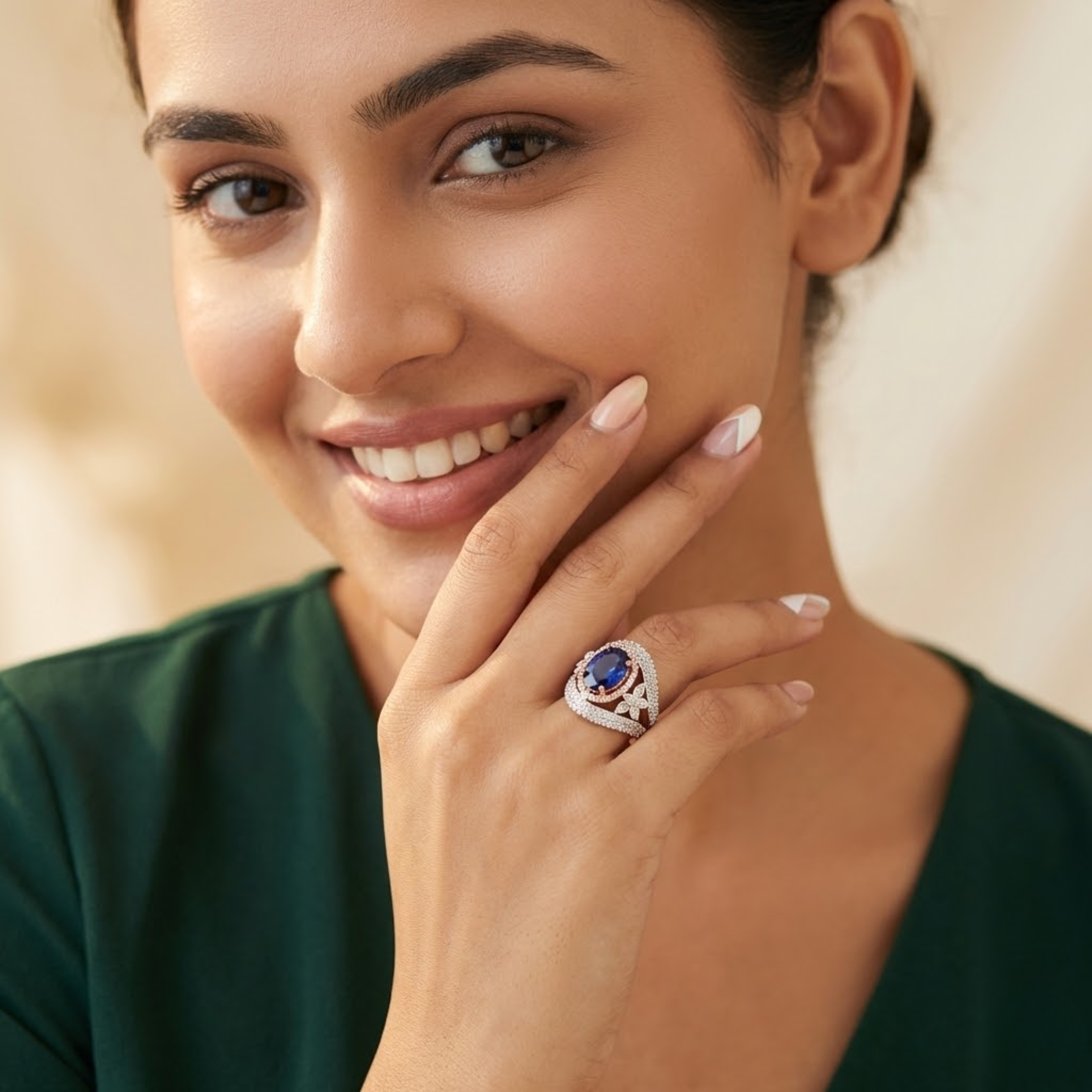 Regal Floral Halo Sapphire Ring