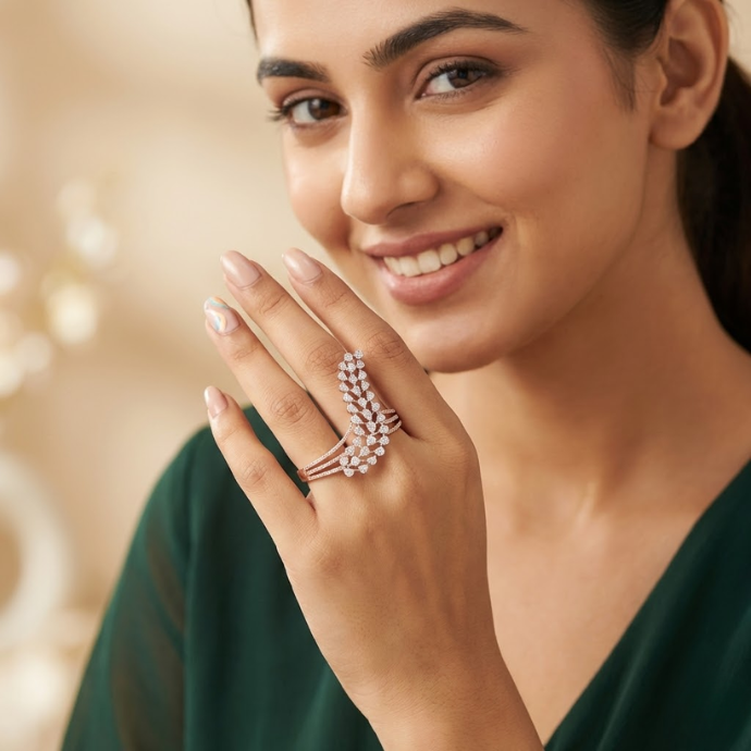 Dual-Band Diamond Cascade Statement Ring