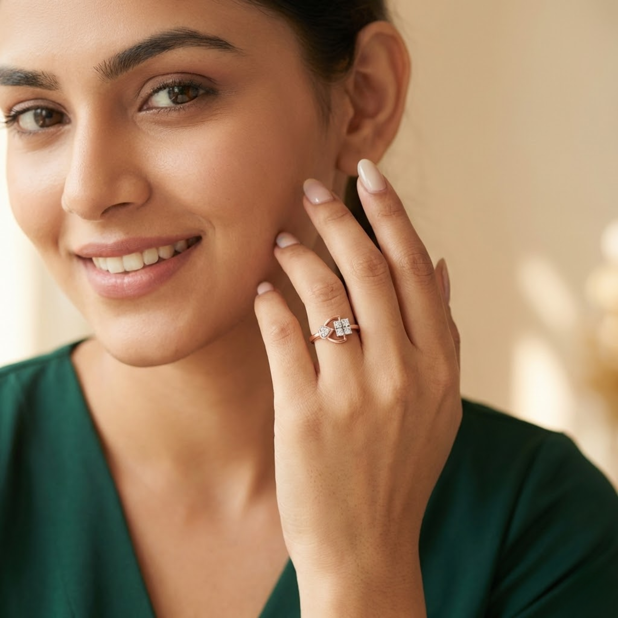 Heart & Square Cluster Diamond Ring