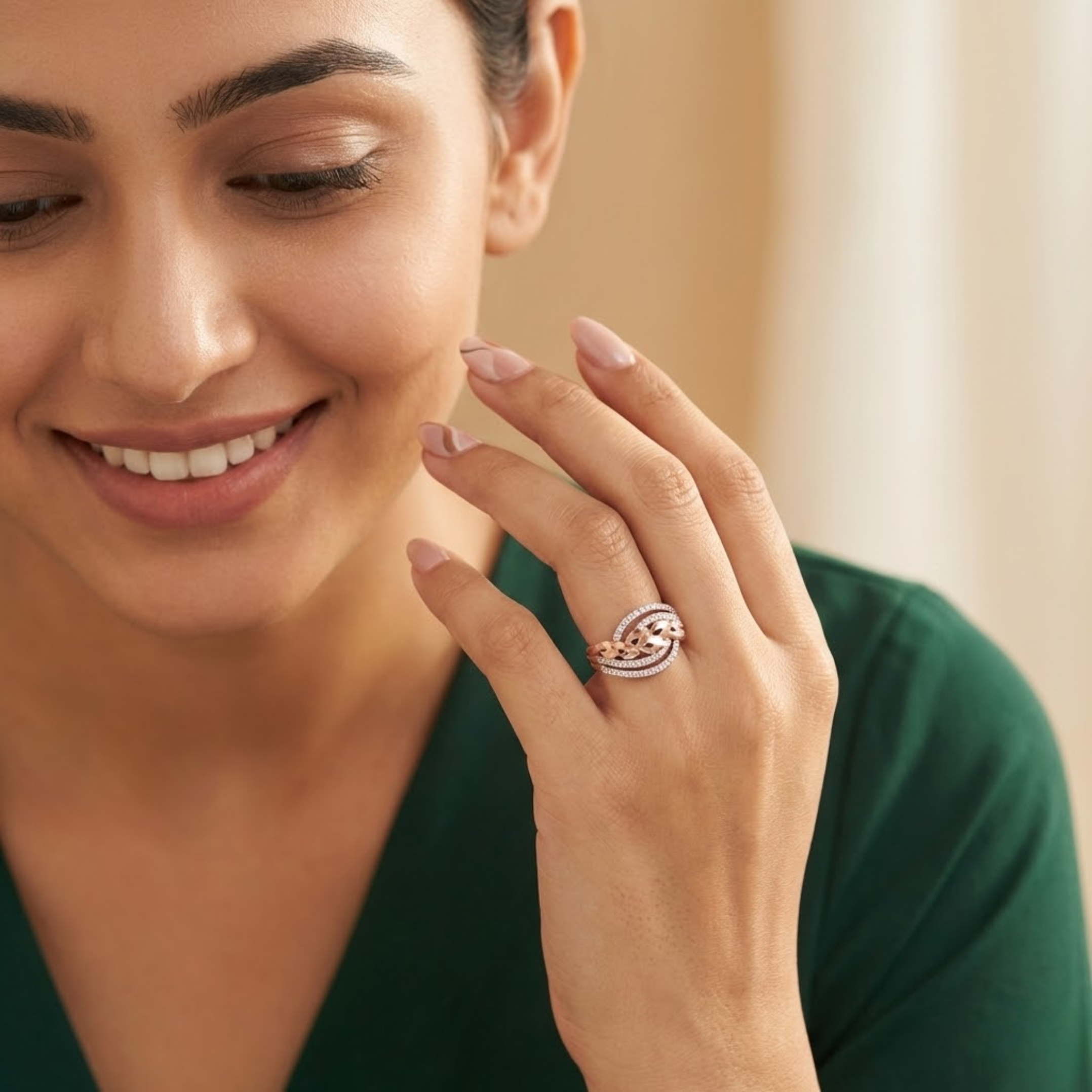Twisted Leaf Diamond Band Ring
