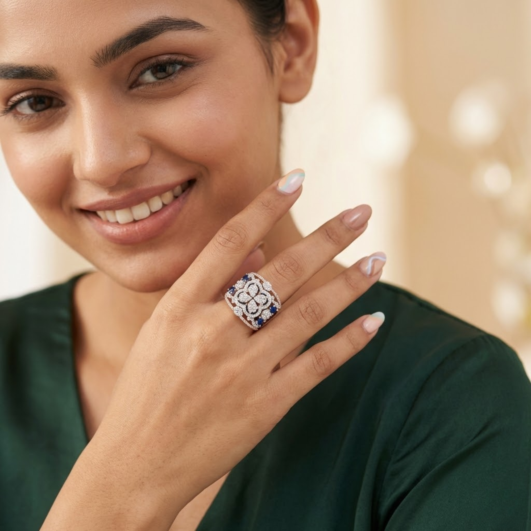 Regal Sapphire & Diamond Floral Statement Ring