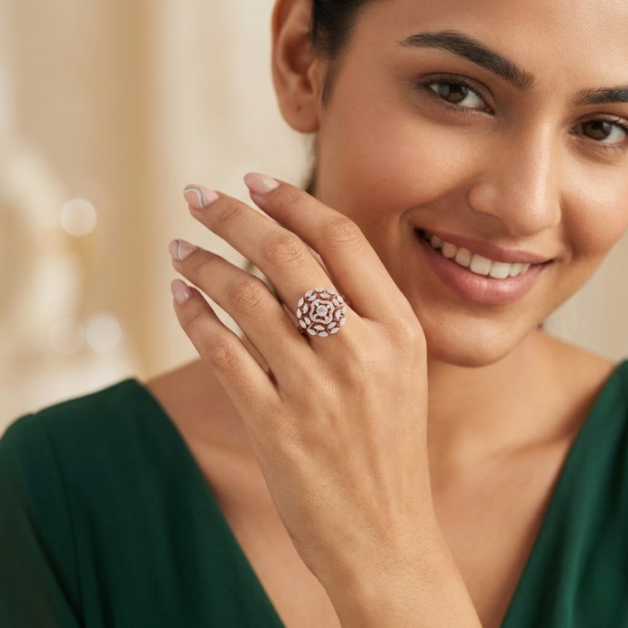 Grand Floral Dome Diamond Statement Ring