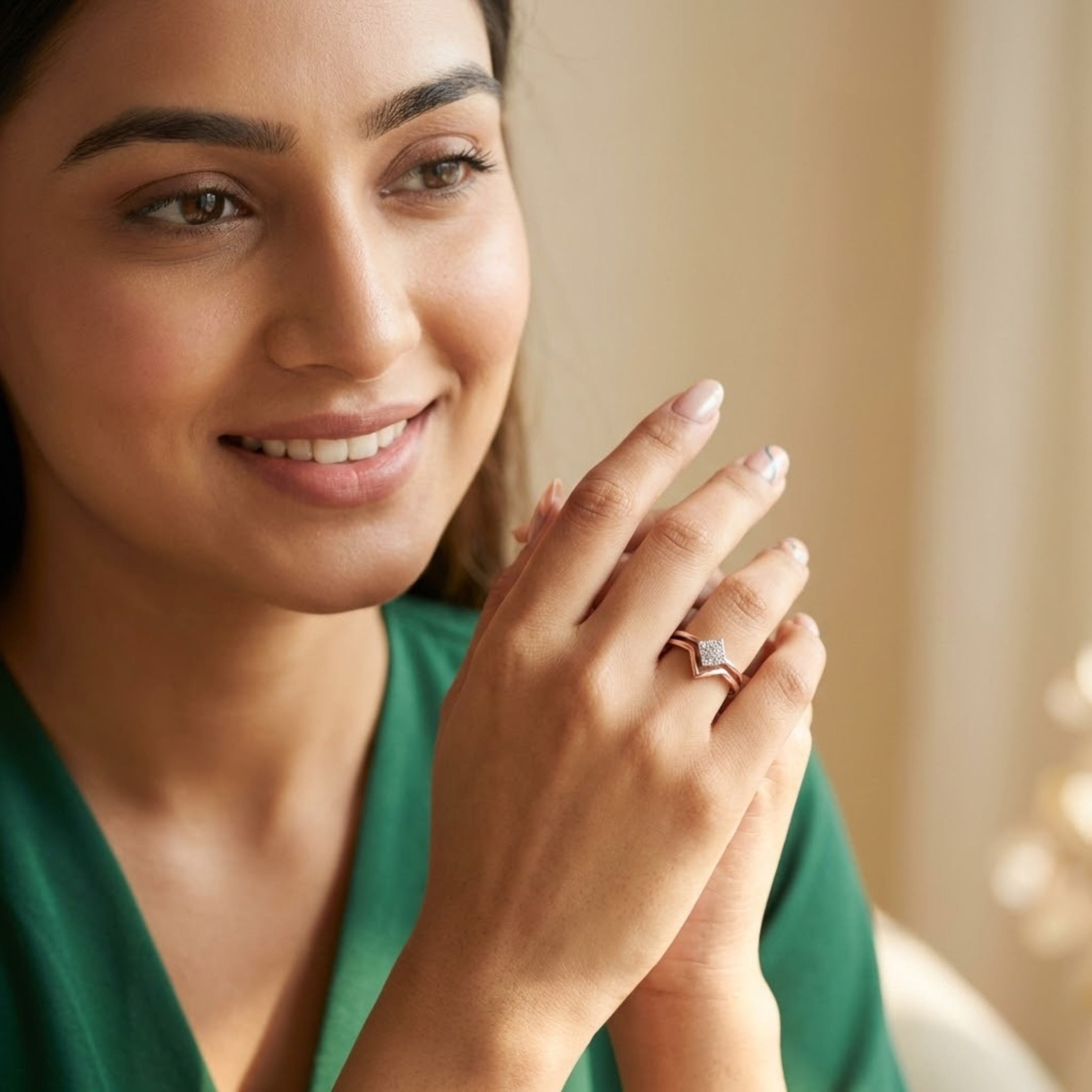 Geometric Square Cluster Diamond Ring