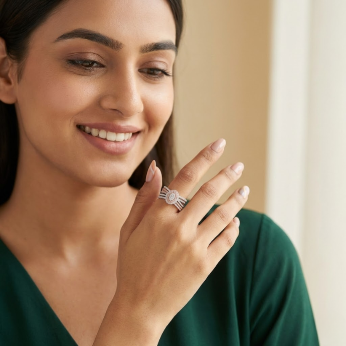 Dual-Tone Oval Cluster Diamond Ring