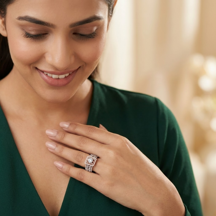 Premium Dual-Tone Princess Cluster Diamond Ring