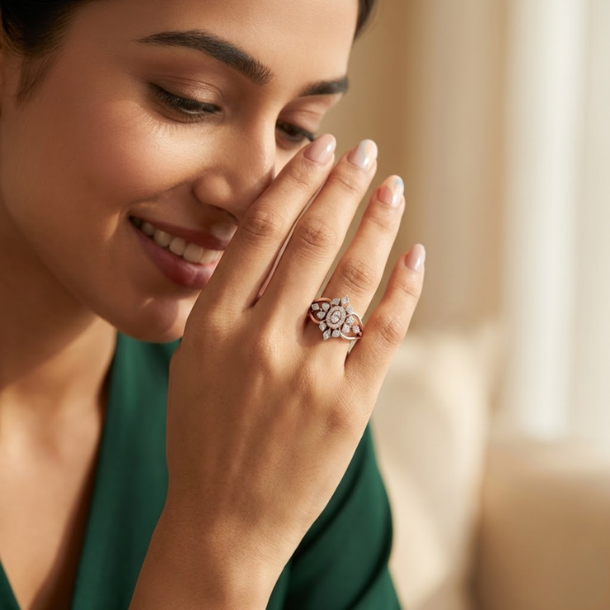 Regal Floral Halo Diamond Ring