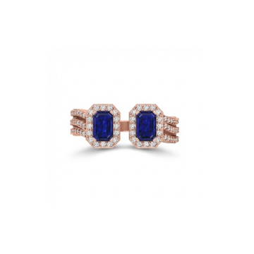 Twin Emerald-Cut Blue Sapphire Halo Ring