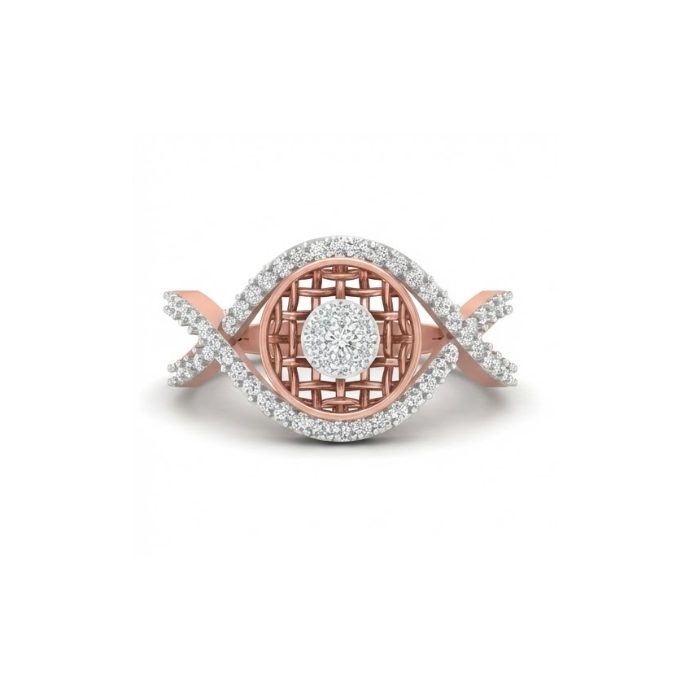 Intricate Lattice Halo Diamond Ring