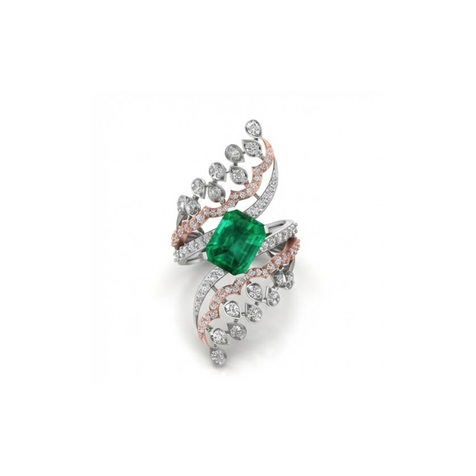 Grand Emerald Elegance Diamond Cocktail Ring