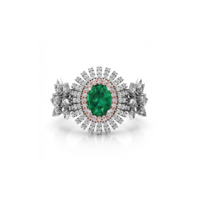 Grand Emerald Floral Halo Diamond Ring
