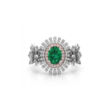 Grand Emerald Floral Halo Diamond Ring