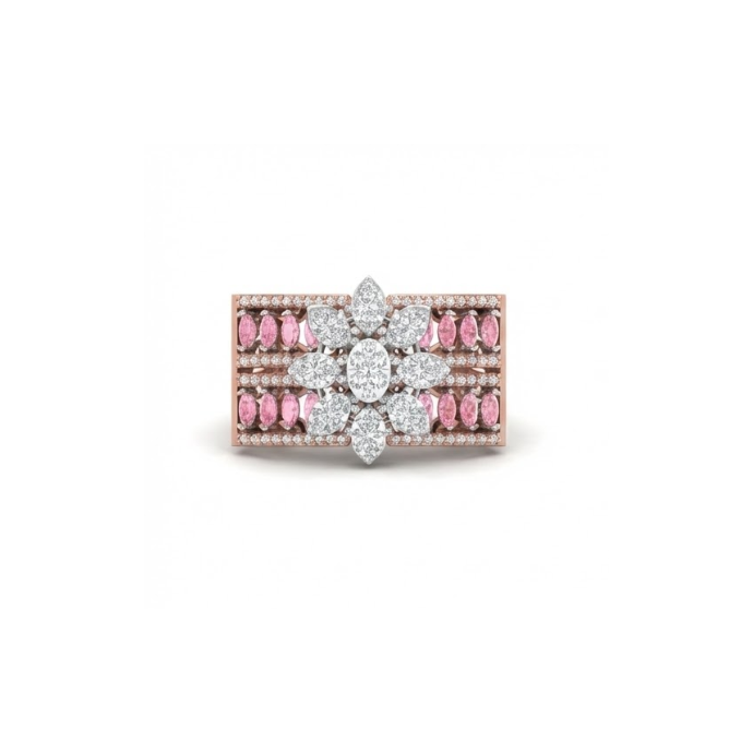 Floral Diamond Ring with Pink Marquise Accents