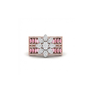 Floral Diamond Ring with Pink Marquise Accents