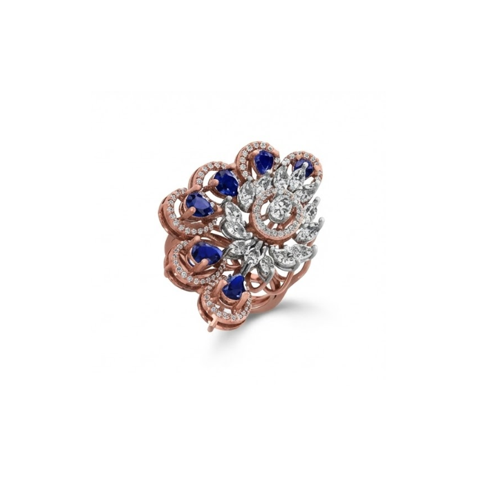 Royal Blue Sapphire & Diamond Peacock Ring