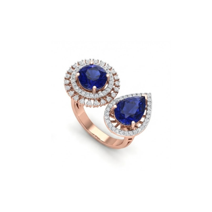 Dual Halo Sapphire Statement Ring