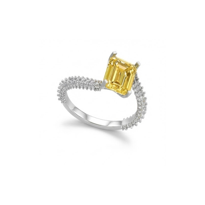 Emerald-Cut Yellow Gemstone Diamond Ring
