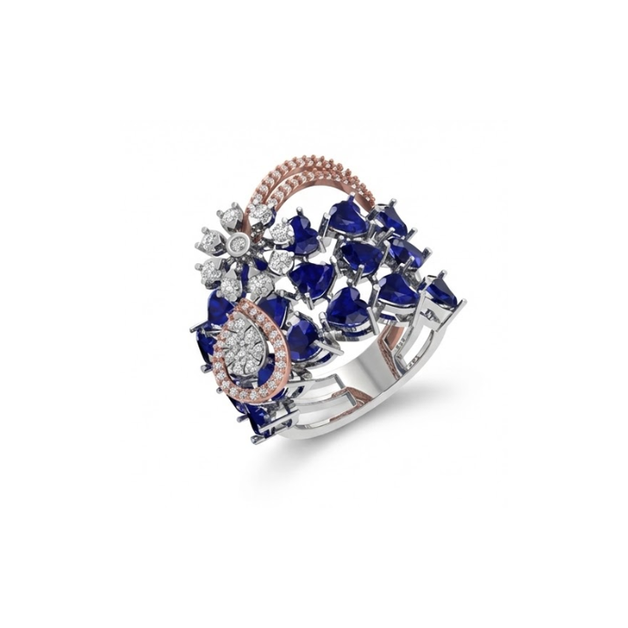 Sapphire Cluster Floral Designer Ring