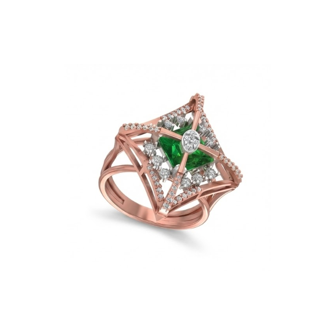 Geometric Emerald Quad Halo Diamond Ring