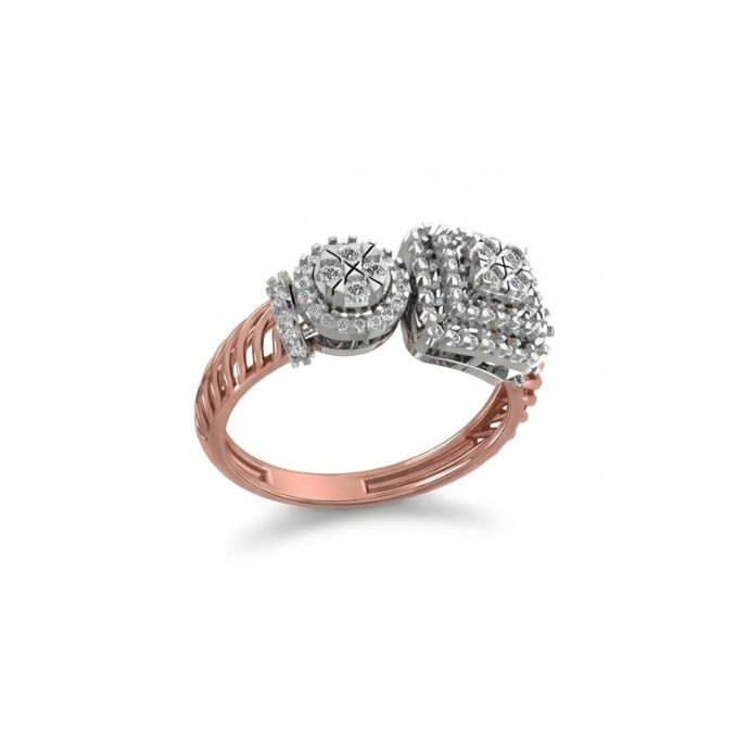 Dual Head Diamond Cluster Ring with Twisted Band