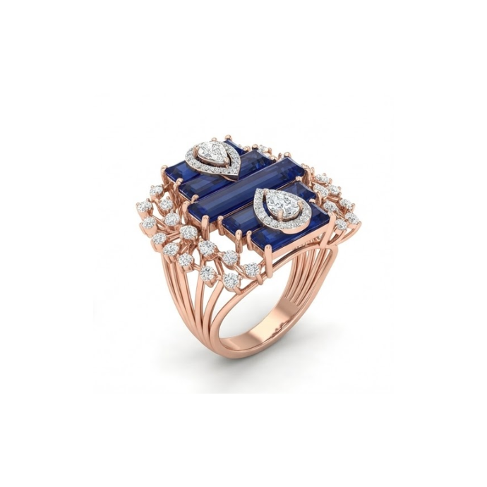 Royal Blue Baguette & Pear Cluster Diamond Ring
