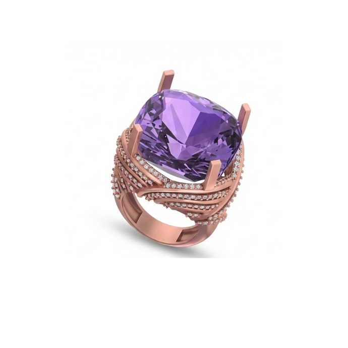 Cushion Amethyst Statement Diamond Ring