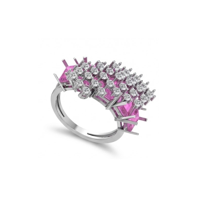 Pink Princess Cluster Crown Diamond Ring