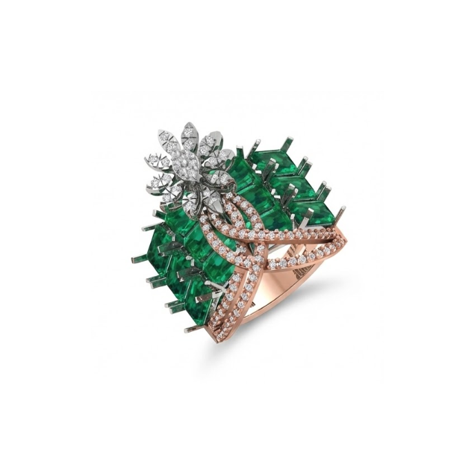 Emerald Cascade Floral Cluster Ring