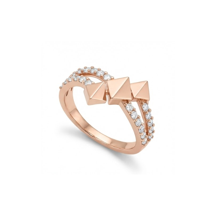 Geometric Pyramid Accented Diamond Ring