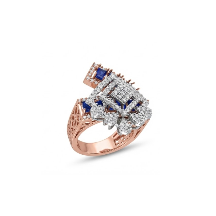 Sapphire Square Cluster Designer Diamond Ring