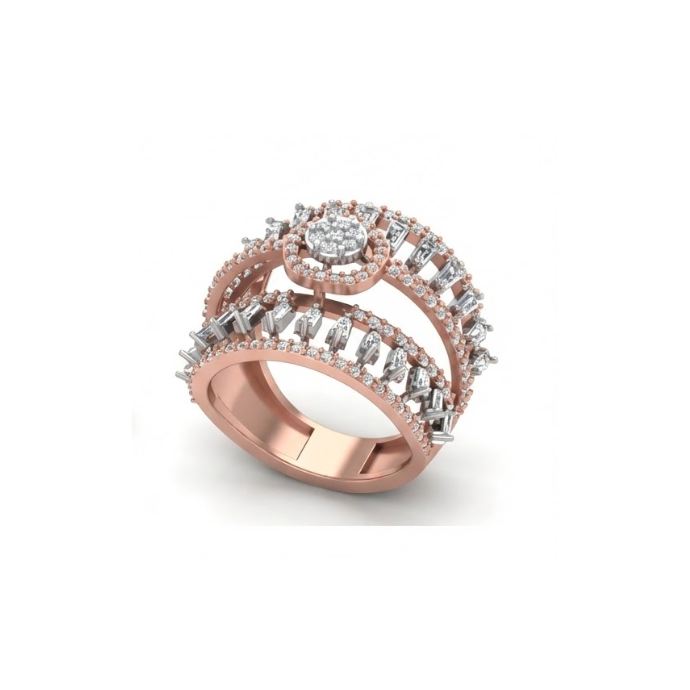 Multi-Row Baguette & Cluster Crown Diamond Ring