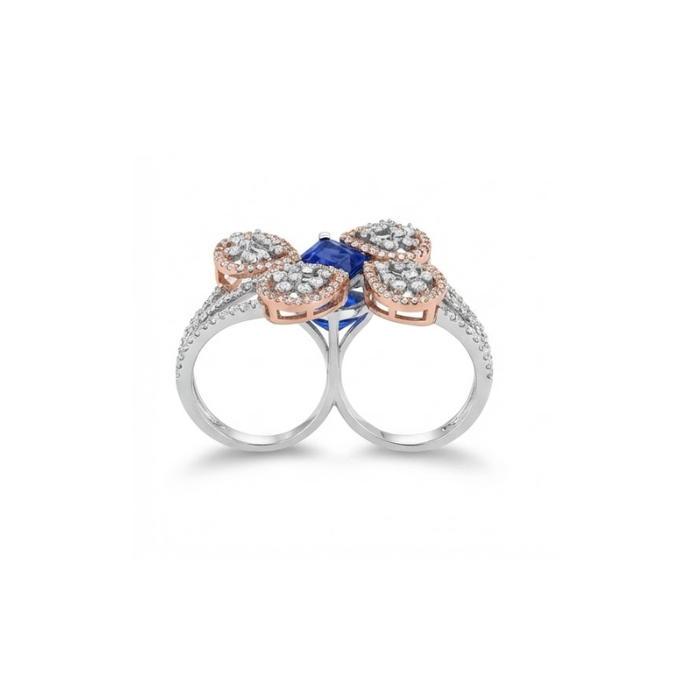 Dual-Finger Floral Sapphire Diamond Ring