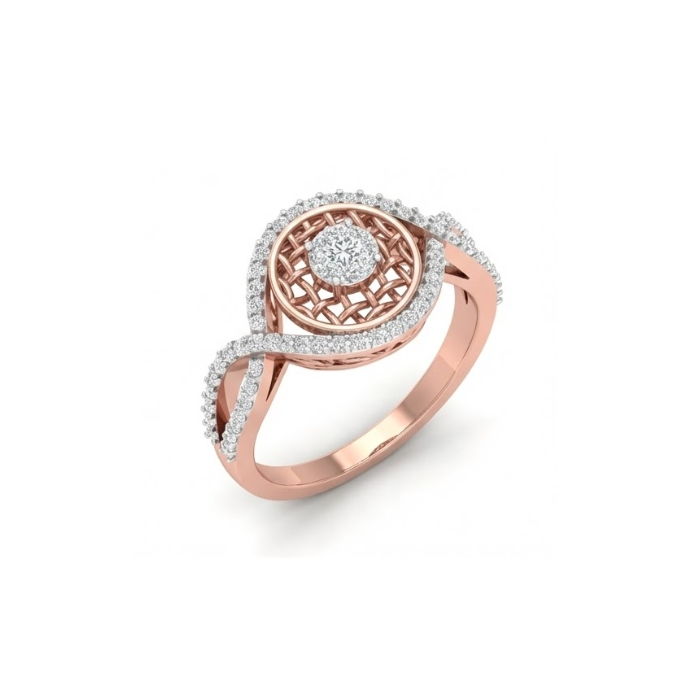 Intricate Lattice Halo Diamond Ring