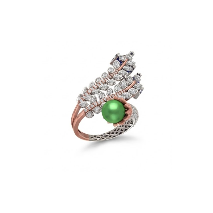 Artistic Feather-Inspired Diamond & Gemstone Cocktail Ring