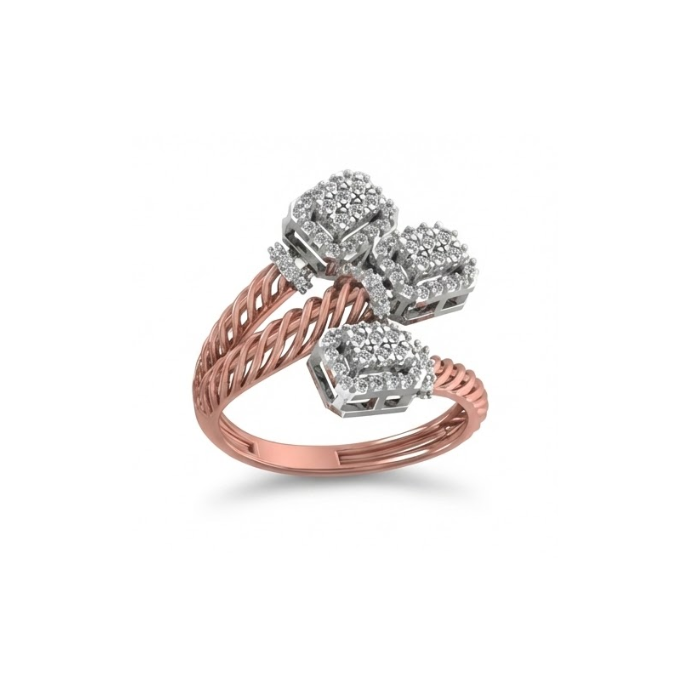 Triple-Cluster Twisted Band Diamond Ring