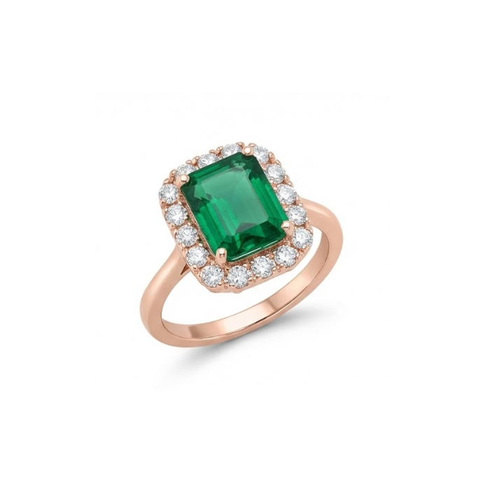 Emerald Halo Square-Cut Gemstone Ring