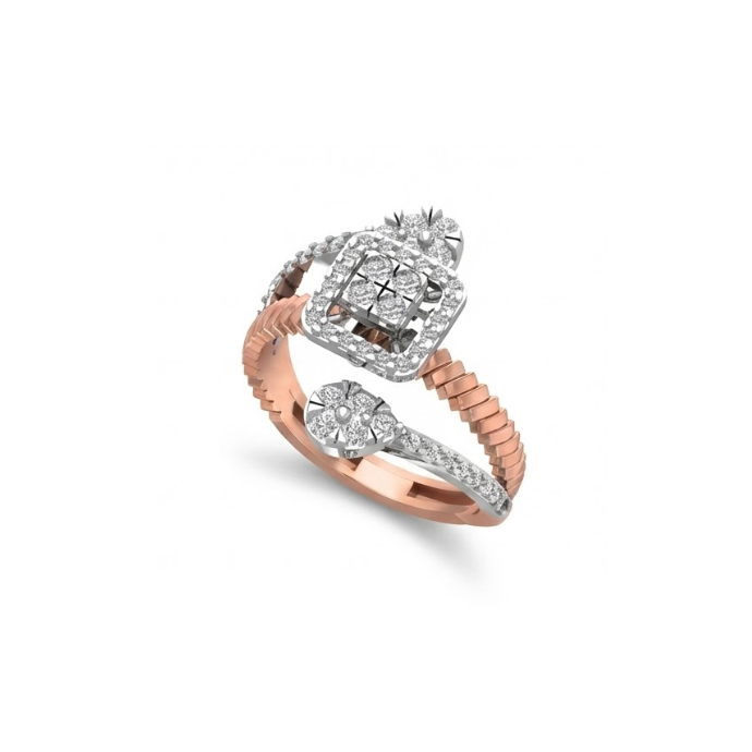 Dual Bloom Square Cluster Diamond Ring
