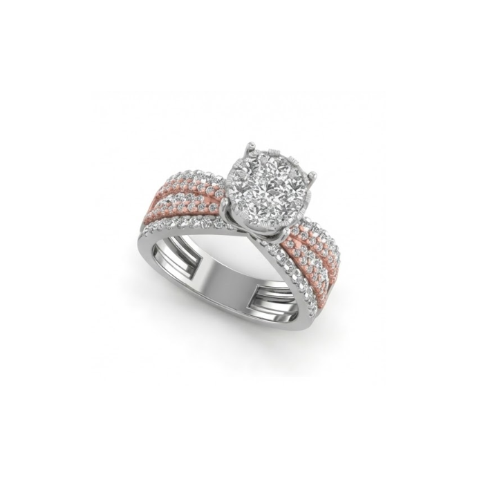 Dual-Tone Cluster Halo Diamond Ring