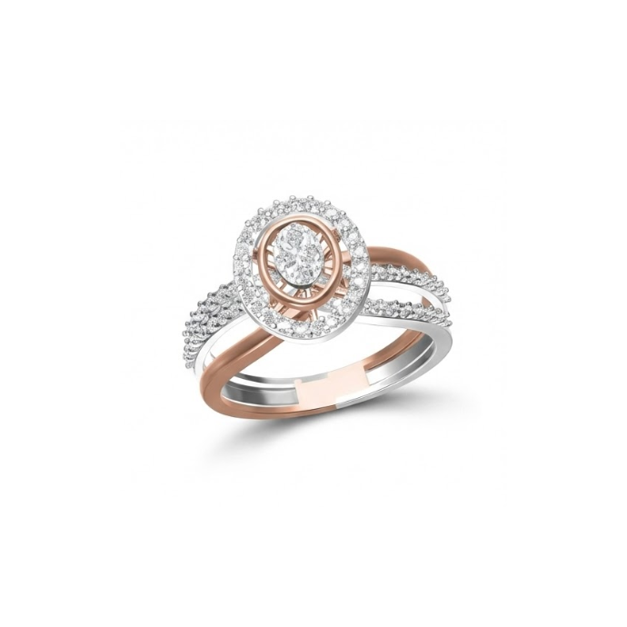Dual-Tone Oval Halo Diamond Ring